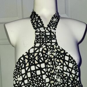 Black and White Patterned Halter Dress